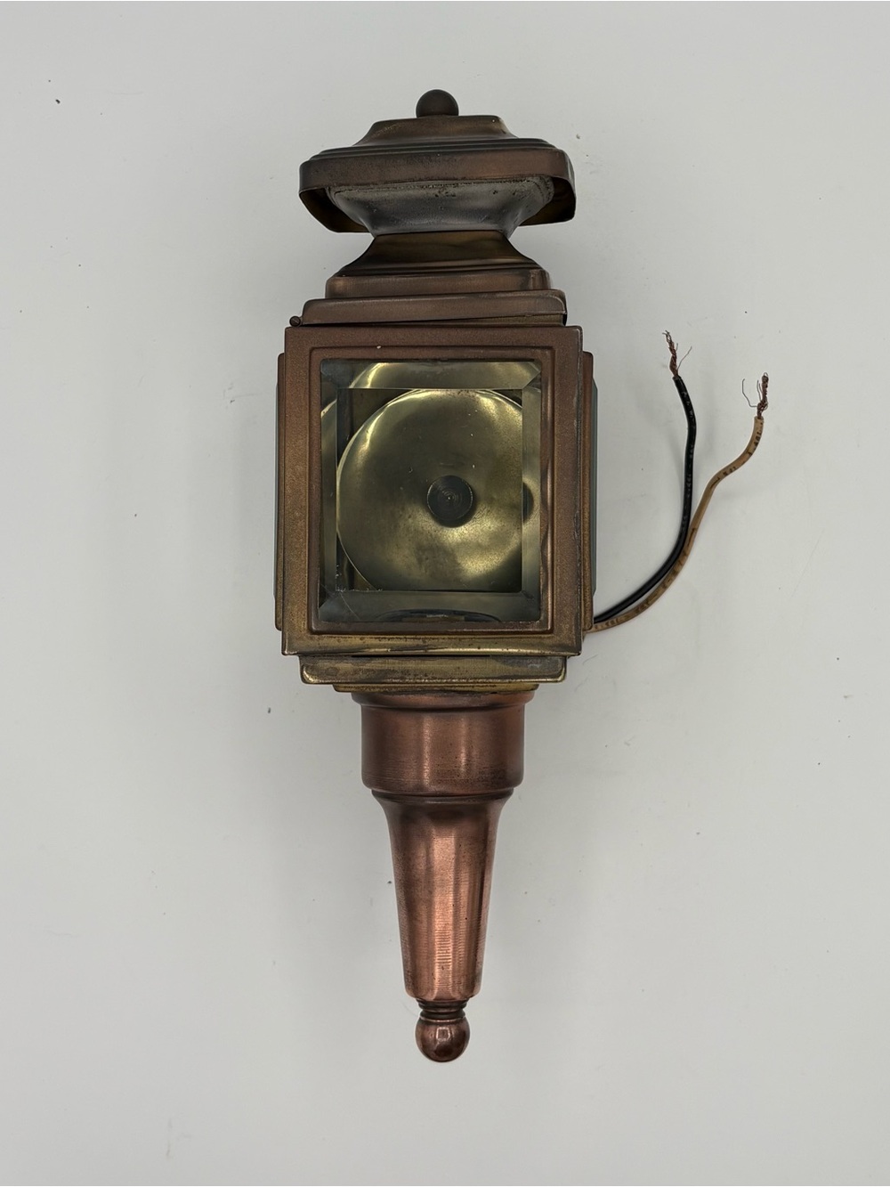 Early MCM 11” Copper & Brass Carriage Lantern Sconce Porch Light Clean Refurbish